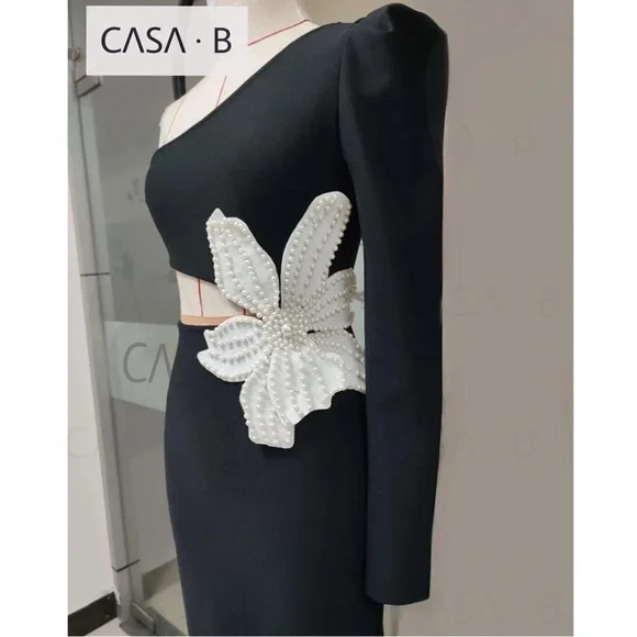 NEW💫CASA B|"Fiore di Milano” One Shoulder Cut Out Flower Bandage Evening Dress - Picture 4 of 7